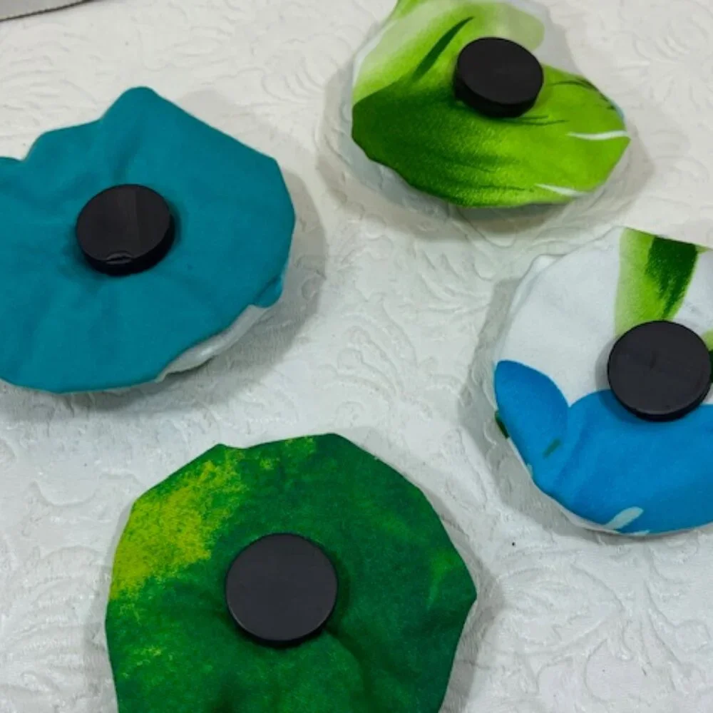 Flower Magnets Set of 4 Handmade Fabric Fridge Office Locker NEW 2.5